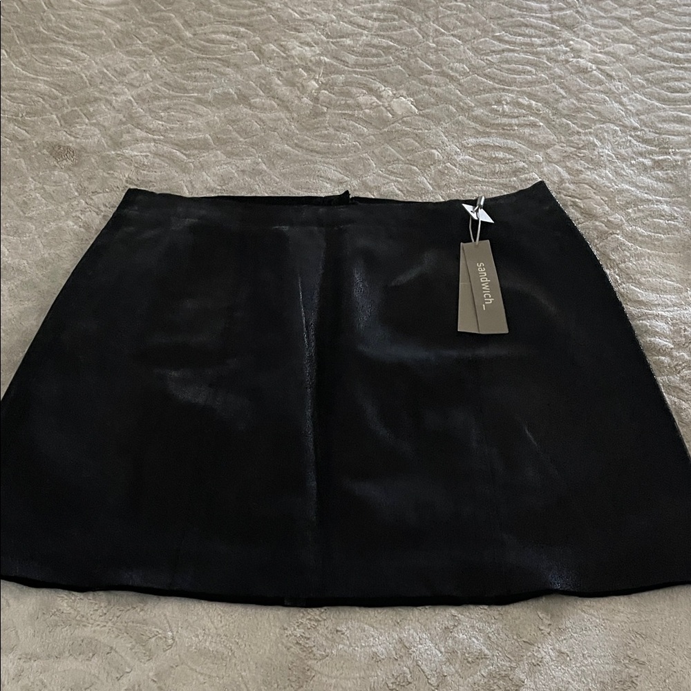 NEW Sandwich Black genuine leather Mini Skirt